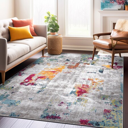 World Rug Gallery Contemporary Vibrant Abstract Design Area Rug 7' 10'' x 10' Multi 938MULTI8X10